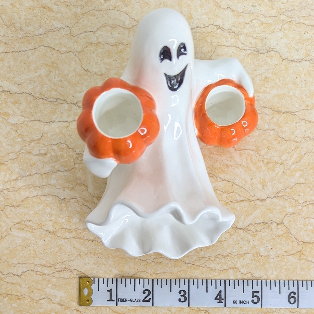 Vintage Fitz & Floyd Halloween Pair Ceramic Candle Holder Ghost Pumpkin Figurine - Picture 14 of 15